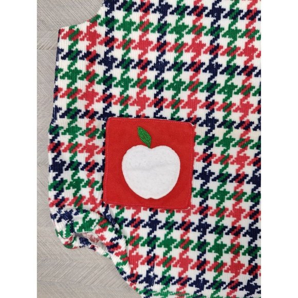 Vintage Bubble Romper Houndstooth Plaid Apple Applique Red Green Blue Boy Girl - Picture 6 of 7